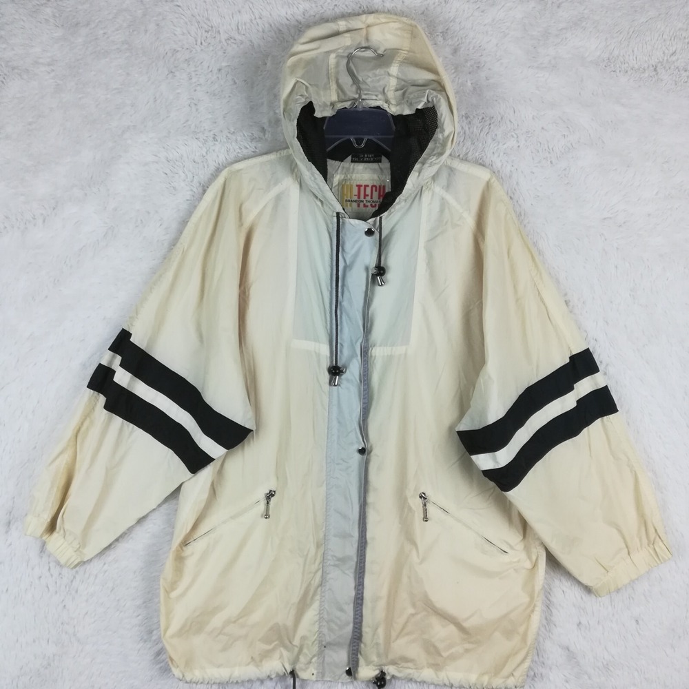 Brandon Thomas Jacket Womens Off White Lightweight Hooded Full Zip Unlined M